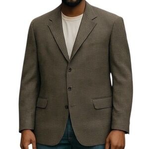 Alfani Men's Houndstooth Wool Sport Coat Blazer Jacket Tan Black Size L42